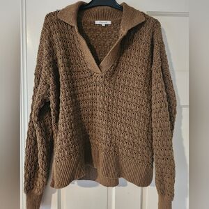 Madewell crochet greenish-brown polo sweater size M